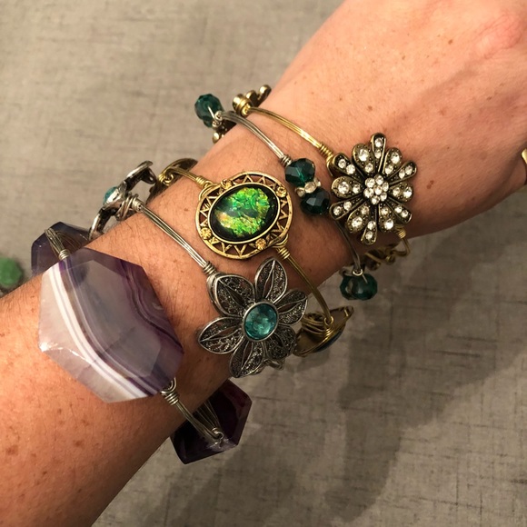 Gemstone and Beaded Bangle Bracelets - Picture 3 of 5